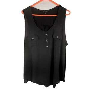 Zenobia Women's Black Sleeveless Round Neck Top Buttons Stretch Plus Size 3X